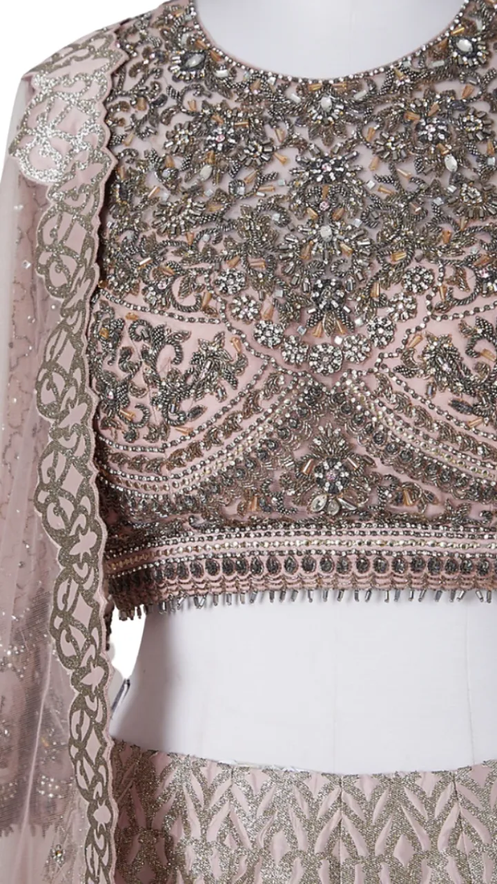 Dusty Pink Heavily Embellished Scalloped Lehenga