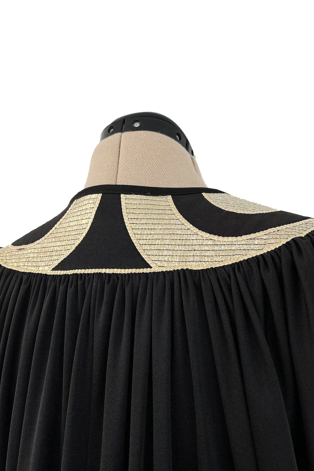Easy to Wear 1980s Bill Tice Black Jersey Caftan Feel Dress w Gold Shoulder Detail Detail