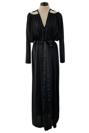 Easy to Wear 1980s Bill Tice Black Jersey Caftan Feel Dress w Gold Shoulder Detail Detail