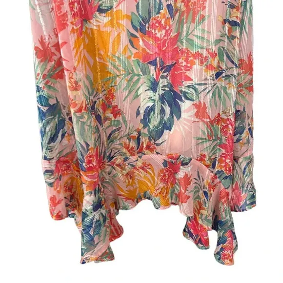ECI New York Women's Floral Striped Swing Dress Size XL Back Bow Tie