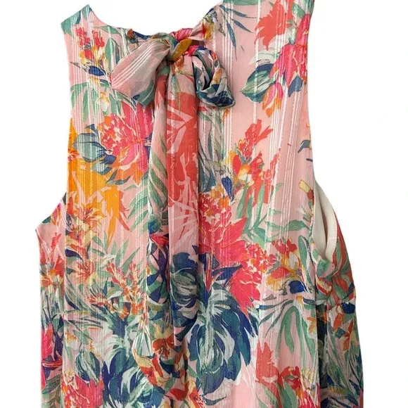 ECI New York Women's Floral Striped Swing Dress Size XL Back Bow Tie