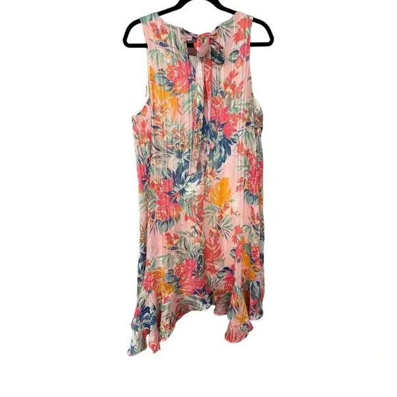 ECI New York Women's Floral Striped Swing Dress Size XL Back Bow Tie
