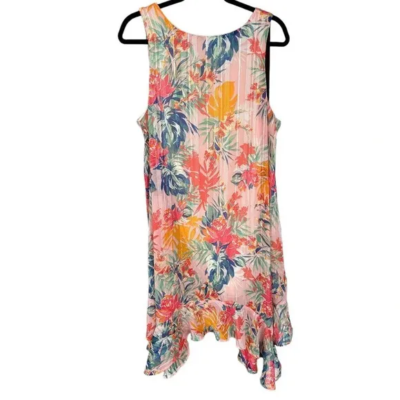 ECI New York Women's Floral Striped Swing Dress Size XL Back Bow Tie