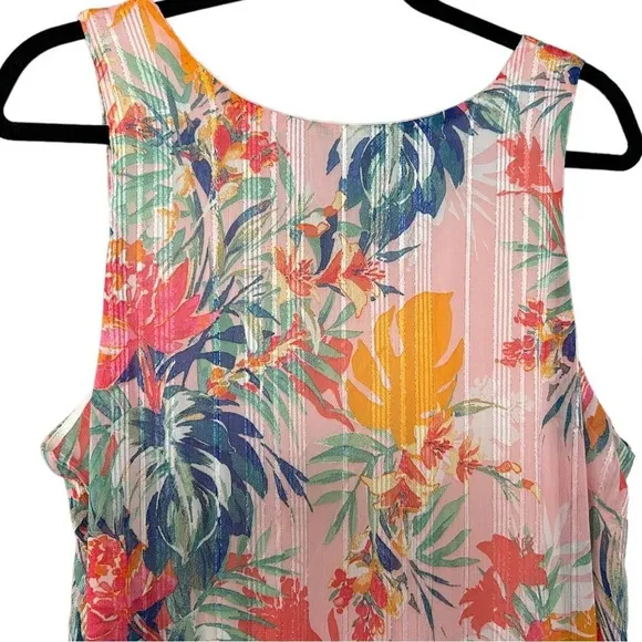 ECI New York Women's Floral Striped Swing Dress Size XL Back Bow Tie