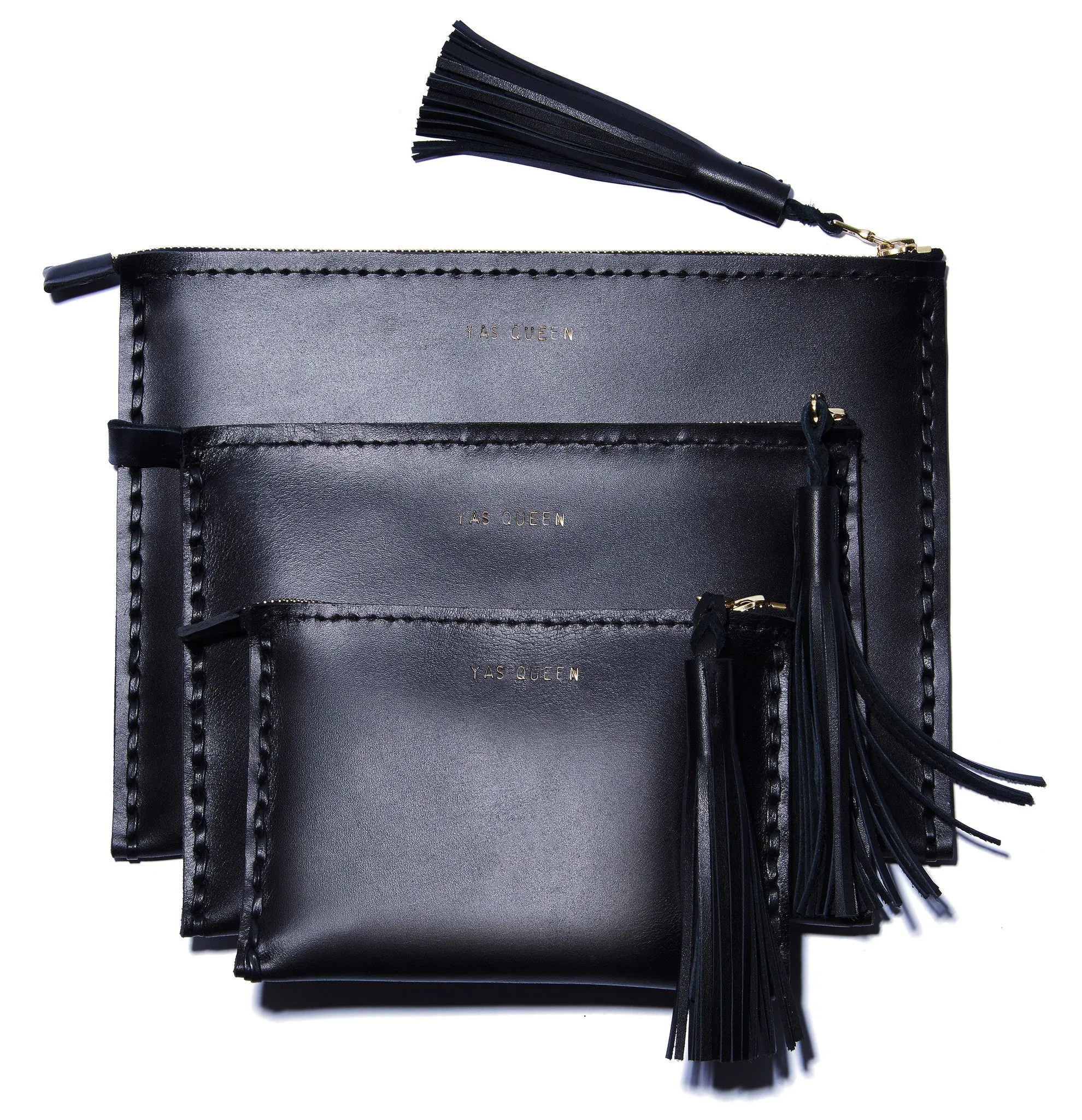 Embossed 'YAS QUEEN' Laced Leather Clutch