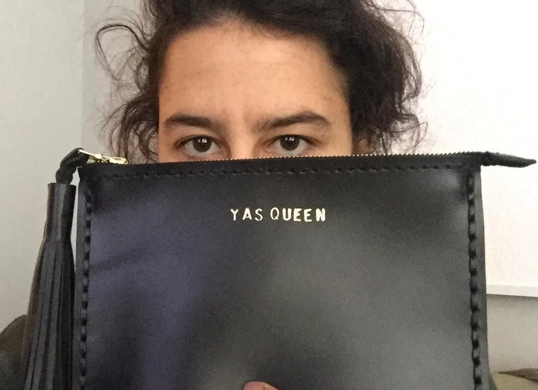 Embossed 'YAS QUEEN' Laced Leather Clutch