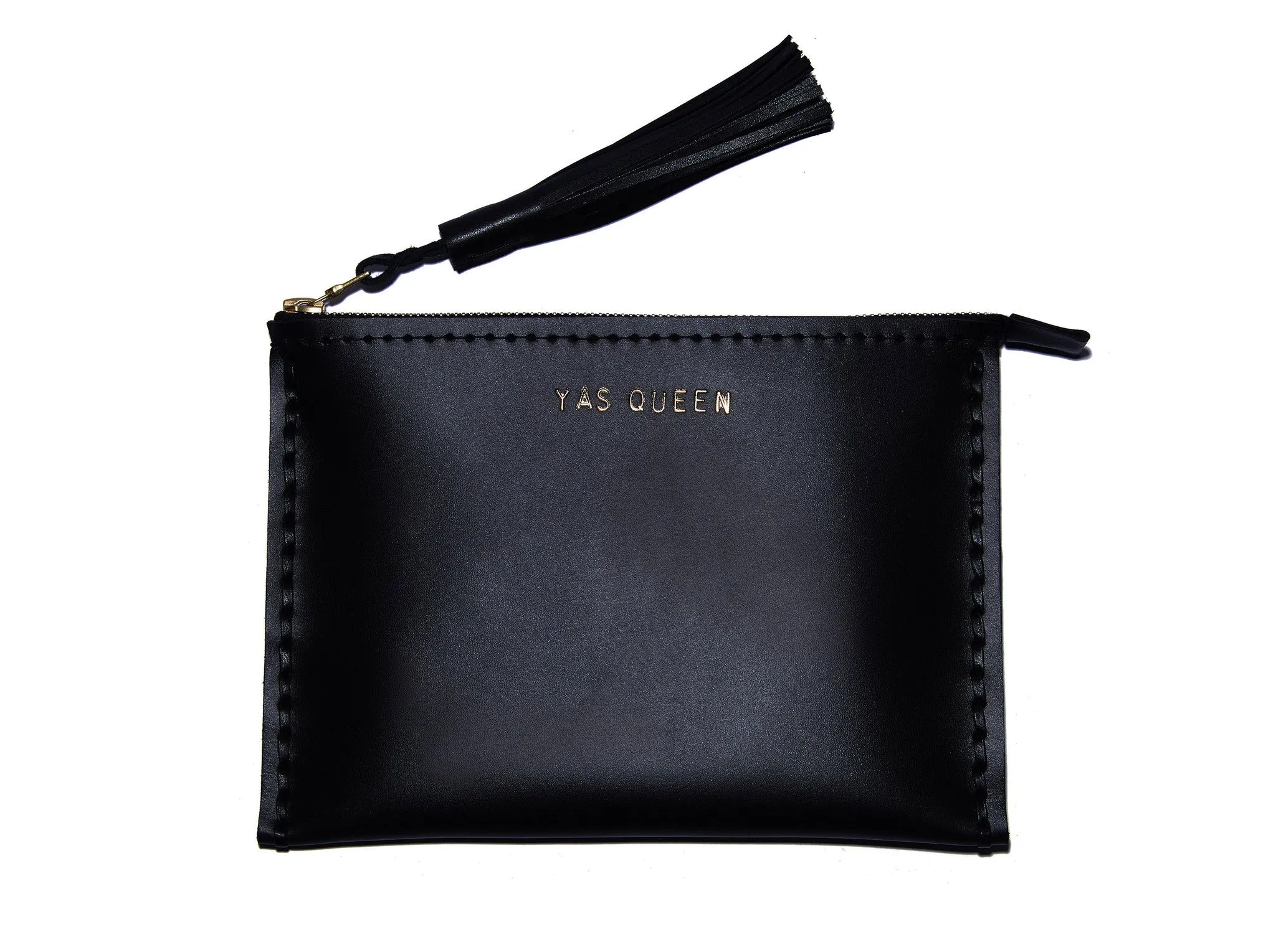 Embossed 'YAS QUEEN' Laced Leather Clutch