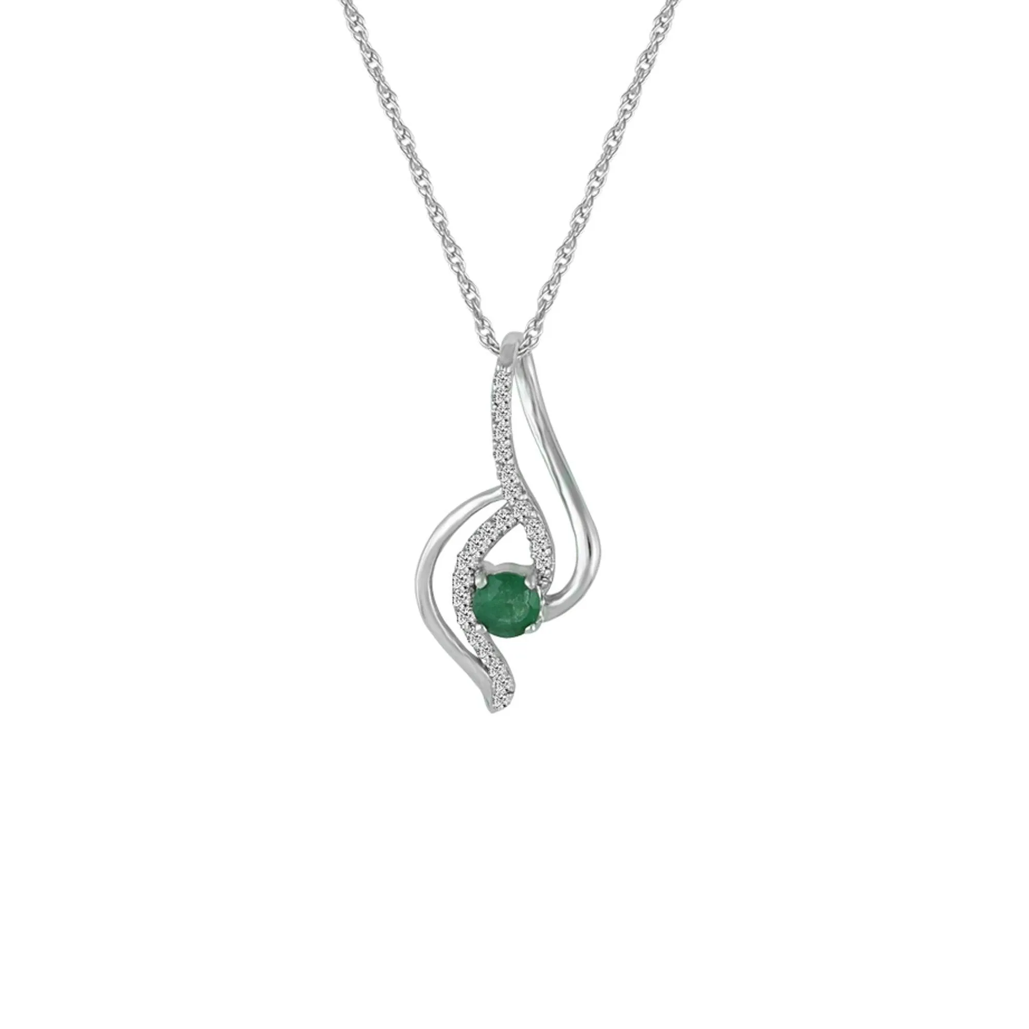 Emerald and Diamond Accent Fashion Pendant in 10K White Gold