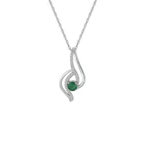 Emerald and Diamond Accent Fashion Pendant in 10K White Gold