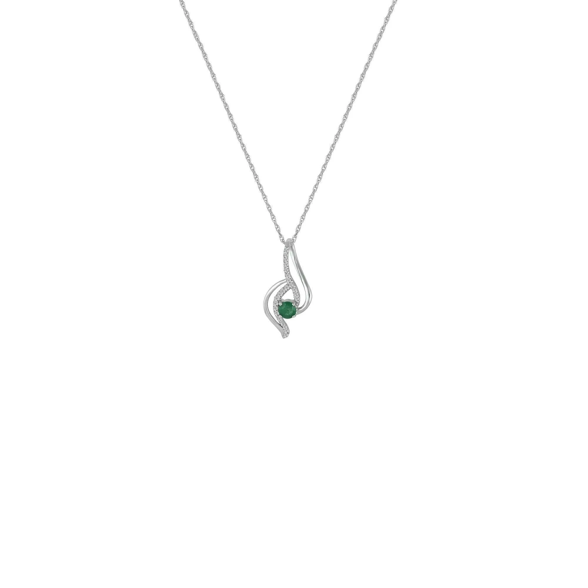 Emerald and Diamond Accent Fashion Pendant in 10K White Gold