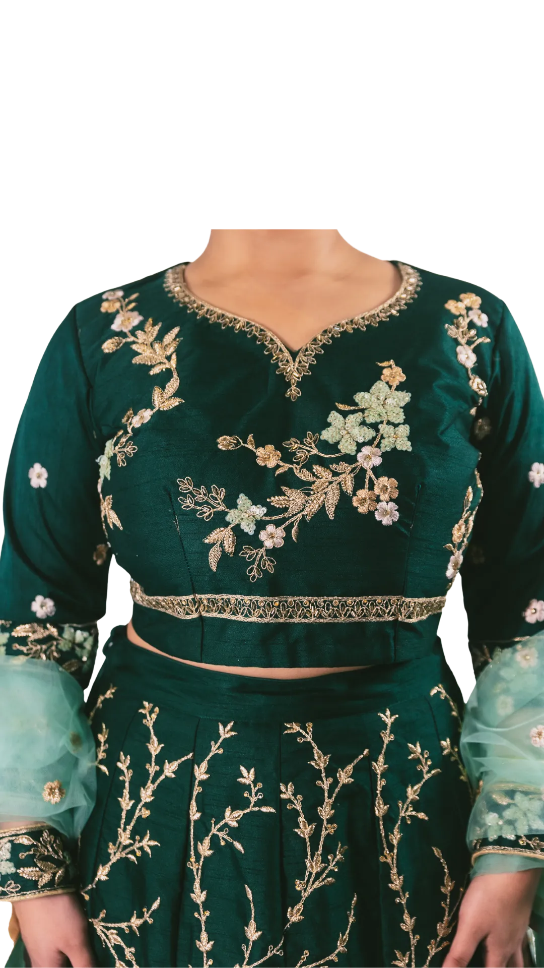 Emerald Green Embroidered Lehenga