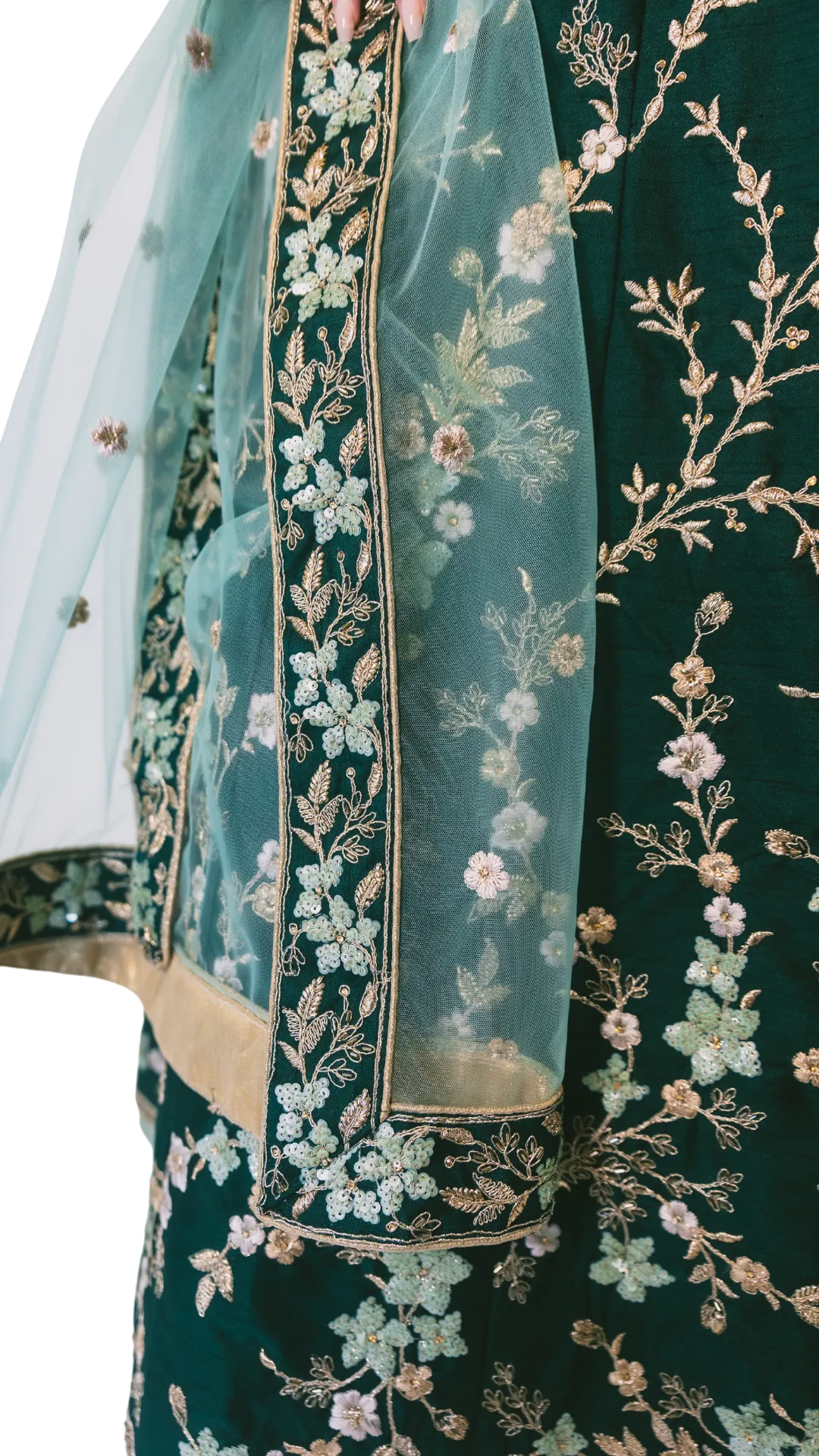 Emerald Green Embroidered Lehenga
