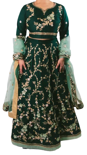 Emerald Green Embroidered Lehenga