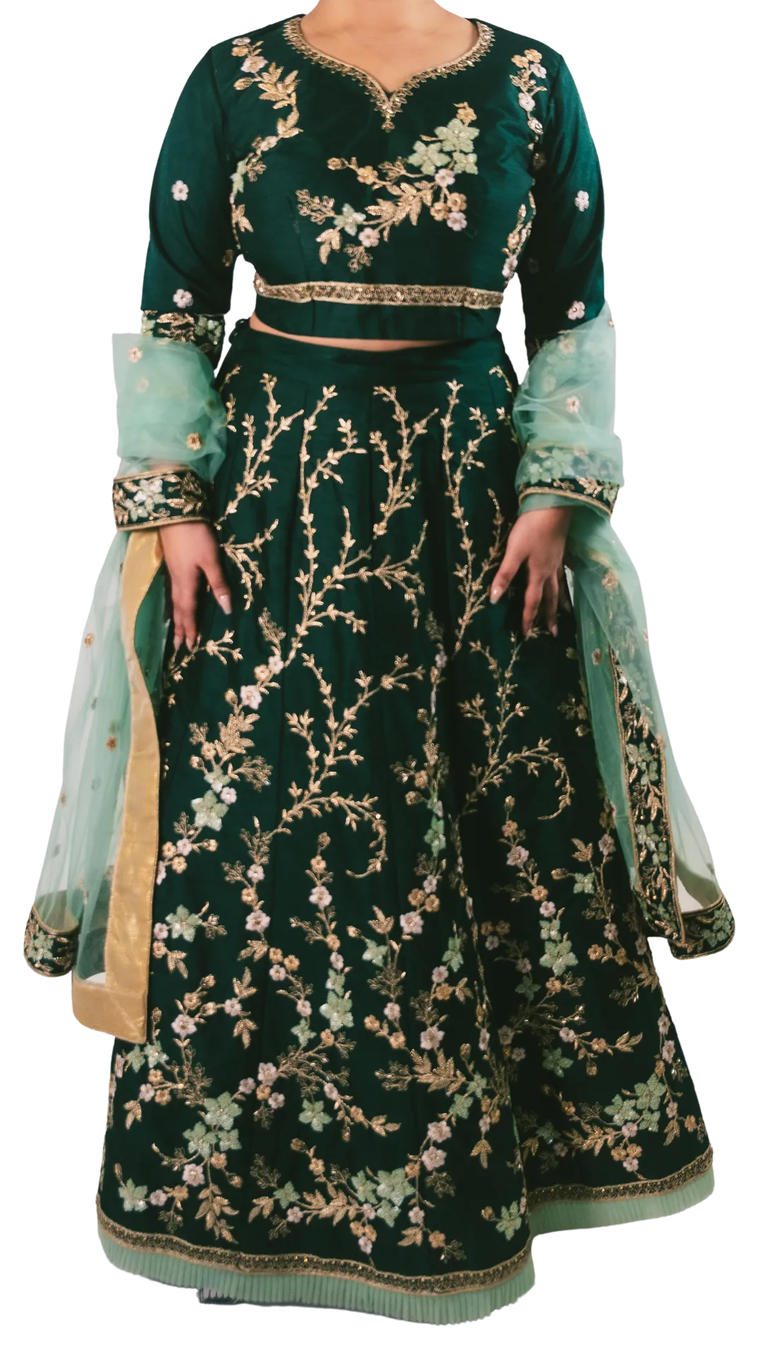 Emerald Green Embroidered Lehenga