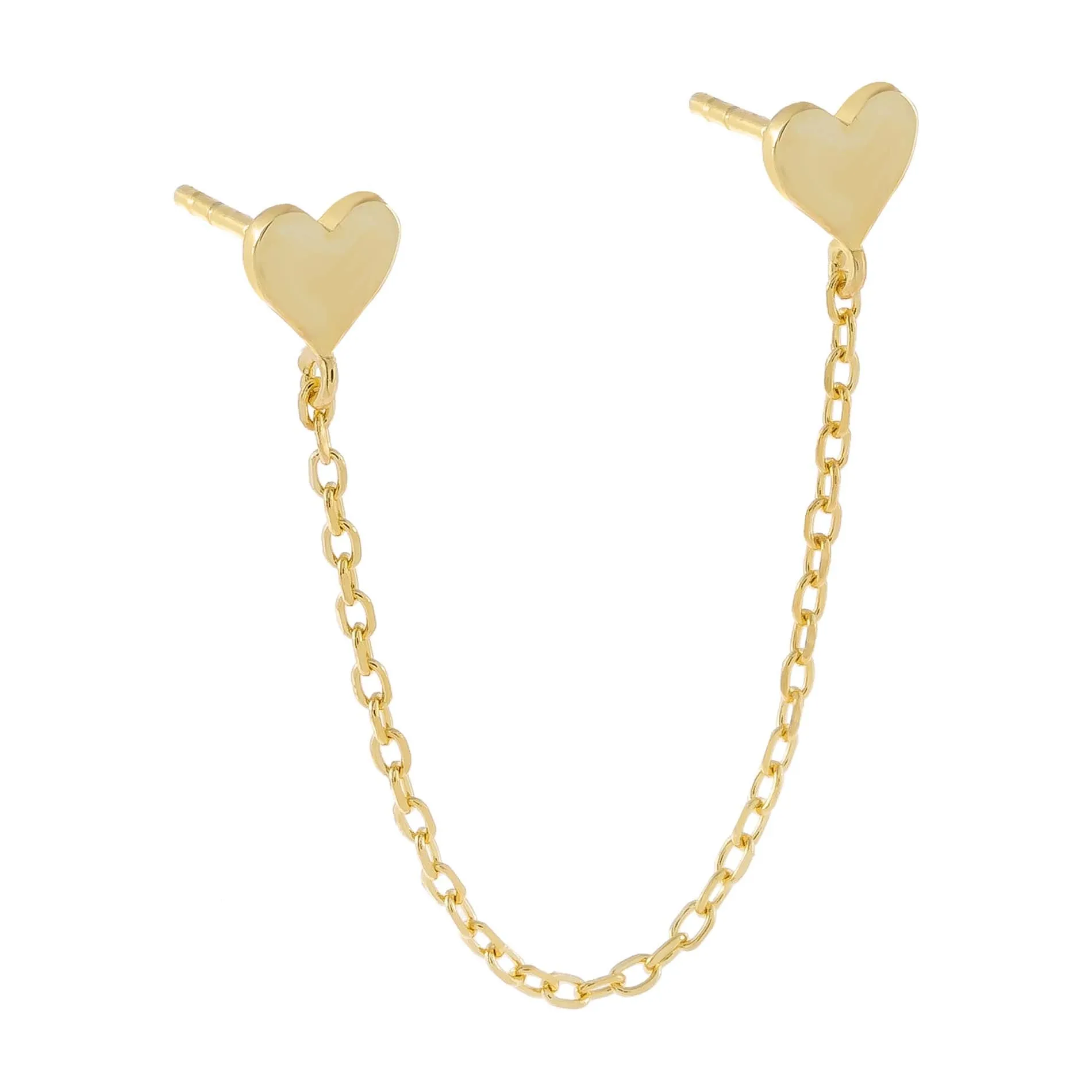 Engraved Double Heart Chain Stud Earring