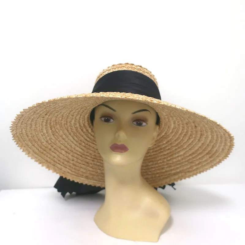 Eugenia Kim Mirabel Satin Bow Straw Sun Hat Natural/Black One Size NEW