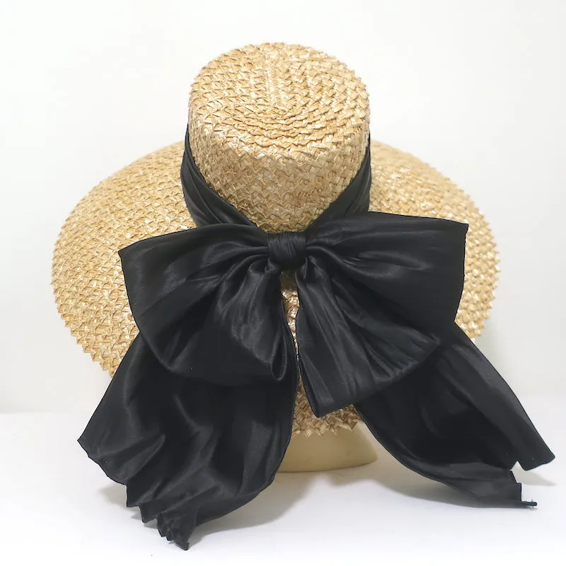 Eugenia Kim Mirabel Satin Bow Straw Sun Hat Natural/Black One Size NEW