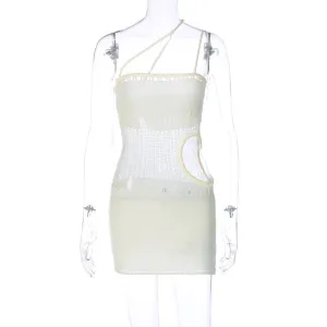 European and American New Arrival Hot Sale Women's Fashion Woolen Stitching Tied Hollow Slim Sexy Dress Female One Piece Dropshipping