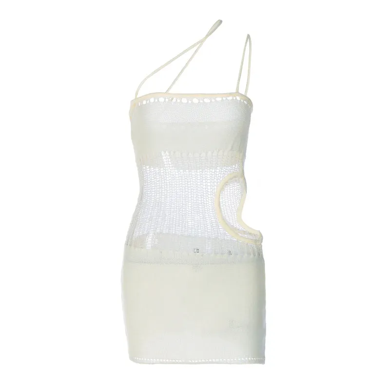 European and American New Arrival Hot Sale Women's Fashion Woolen Stitching Tied Hollow Slim Sexy Dress Female One Piece Dropshipping