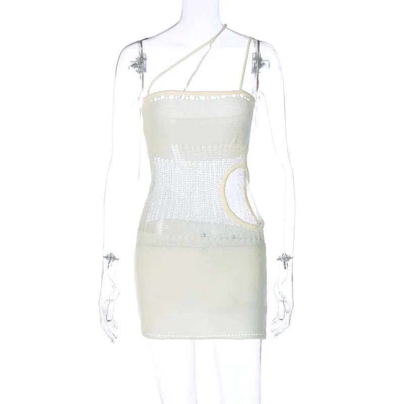 European and American New Arrival Hot Sale Women's Fashion Woolen Stitching Tied Hollow Slim Sexy Dress Female One Piece Dropshipping