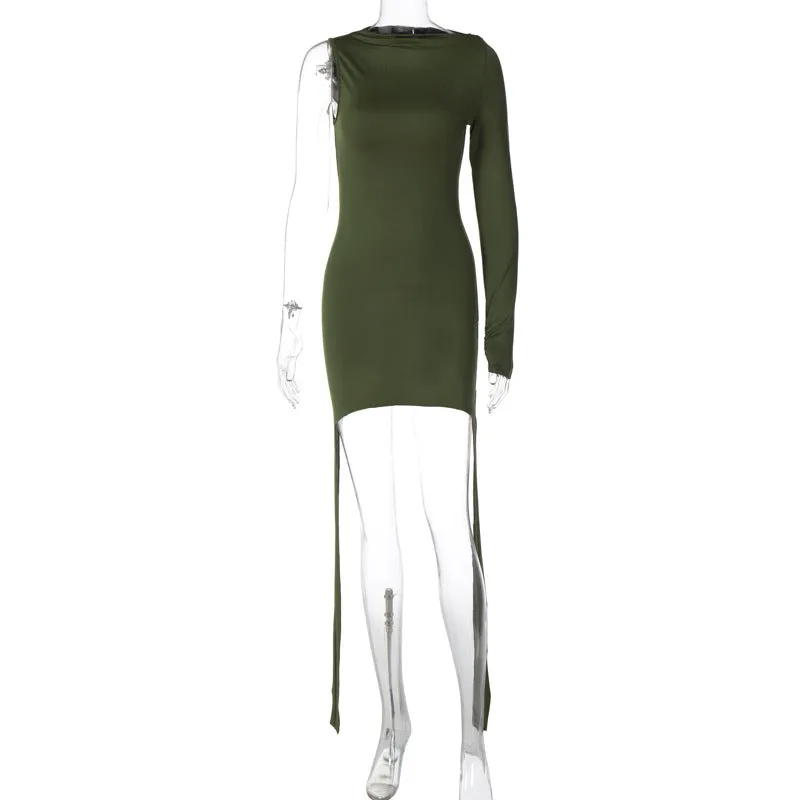 European and American Style2023Autumn Amazon Foreign Trade New Fashion Solid Color Long Sleeve Short Dress Slim Sheath Dress for Women