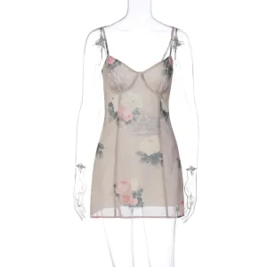 European And American-Style2023Summer New Fashion Printed Sling Street StyleVWomen's Collar Chiffon Dress One Piece Dropshipping