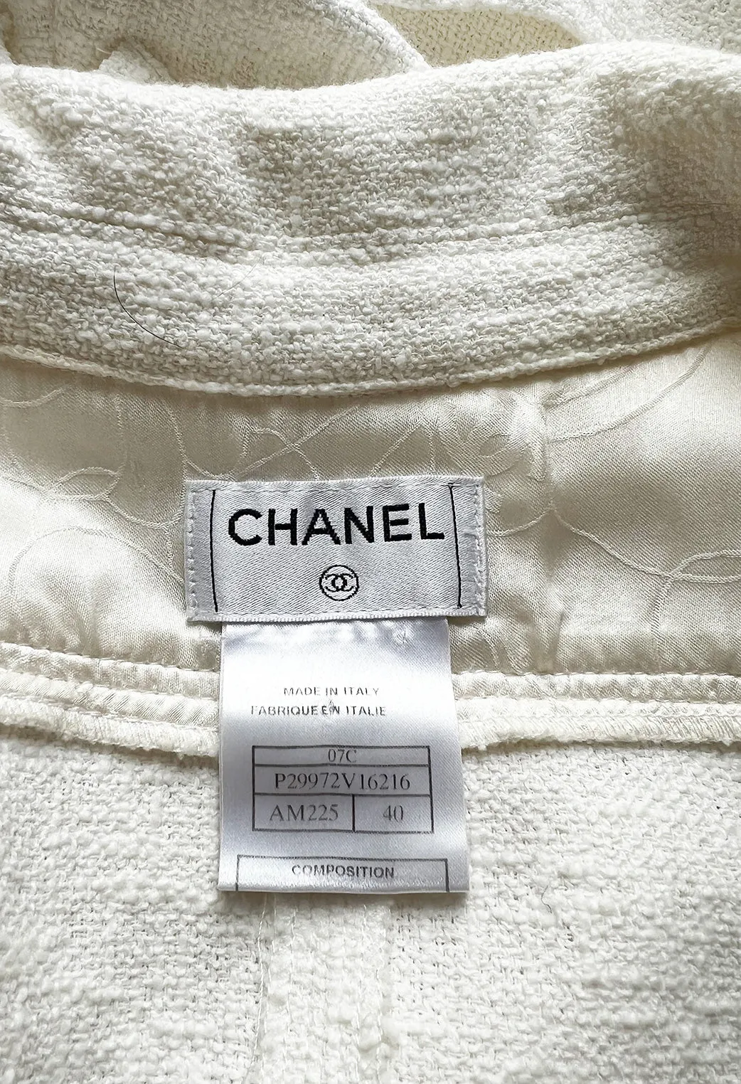 Fabulous 2007 Chanel Resort Runway Textured White Lace Front Pocket Jumpsuit