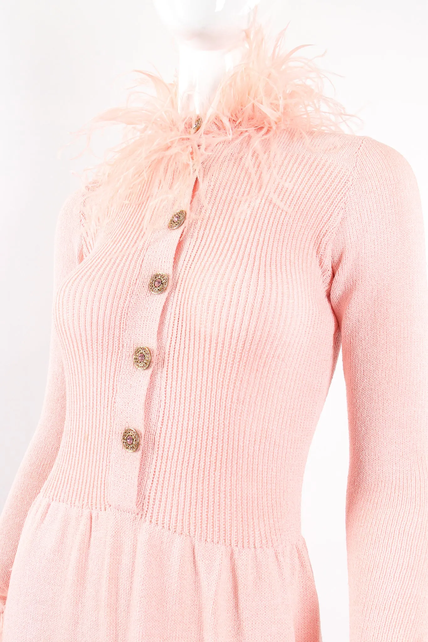 Feather Trim Sweater Knit Dress