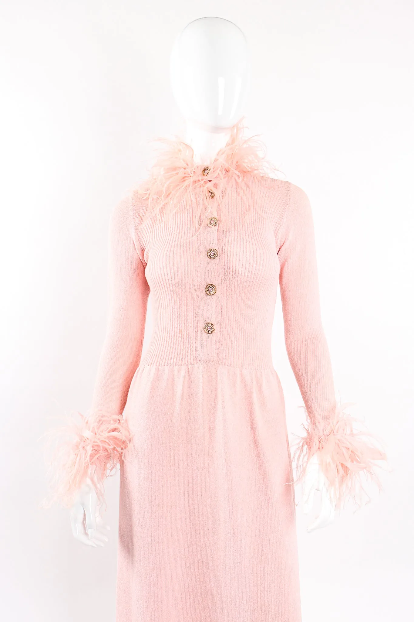 Feather Trim Sweater Knit Dress