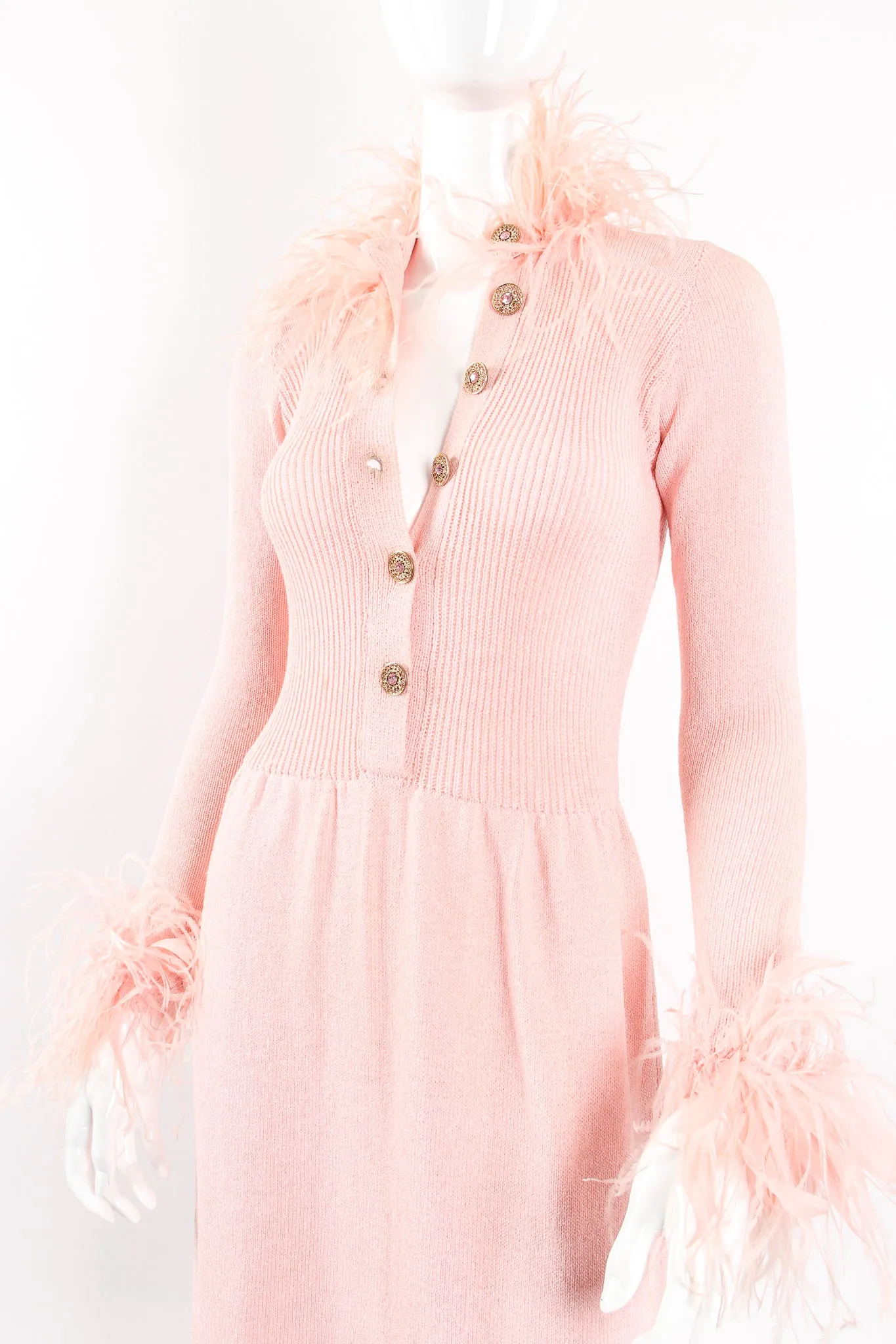 Feather Trim Sweater Knit Dress