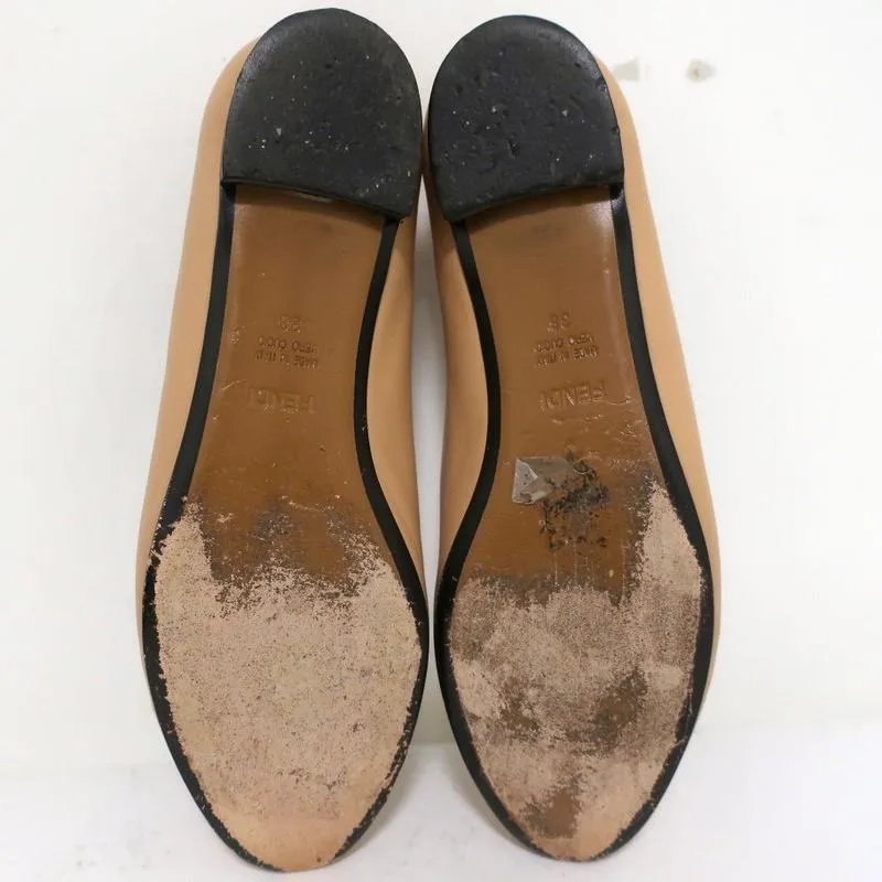 Fendi Ballet Flats Beige Leather & Black Lizard Size 38