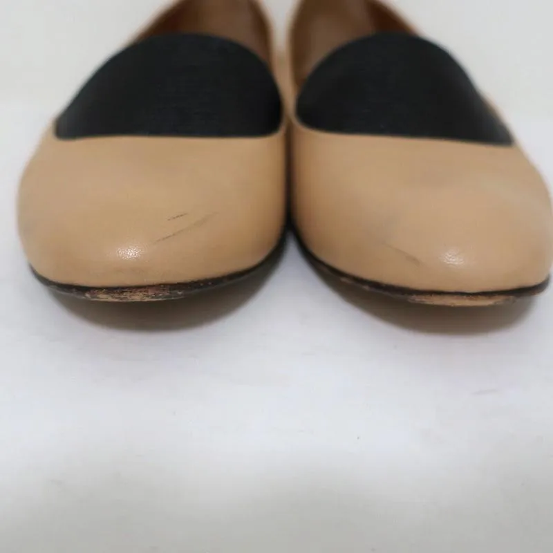 Fendi Ballet Flats Beige Leather & Black Lizard Size 38