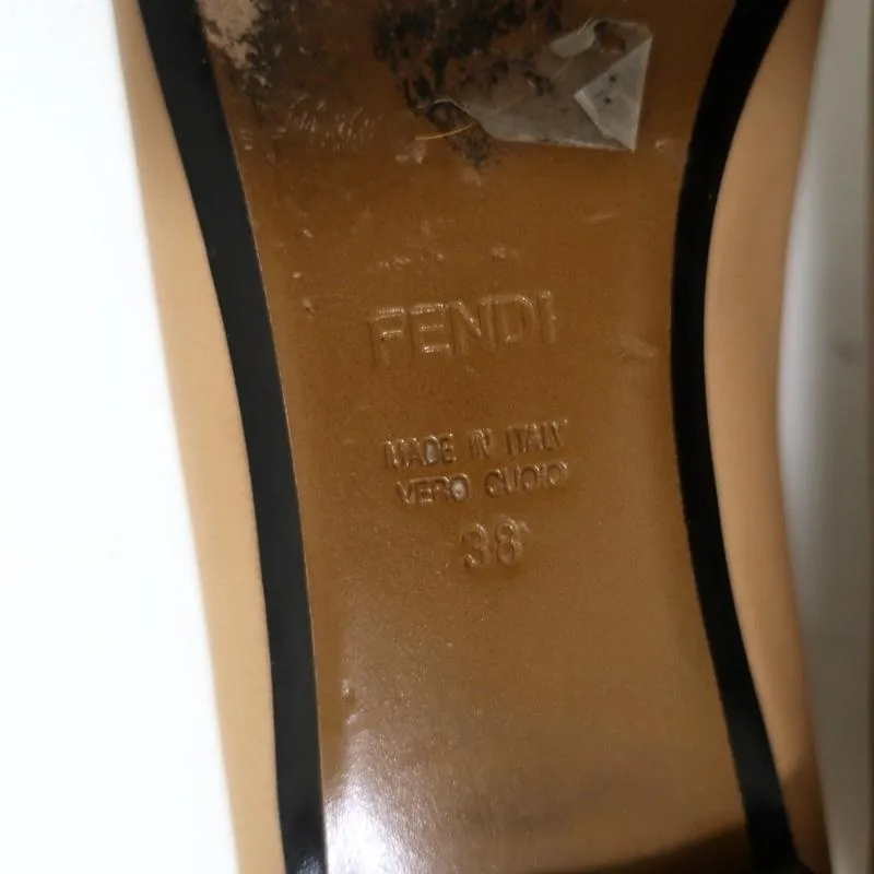 Fendi Ballet Flats Beige Leather & Black Lizard Size 38