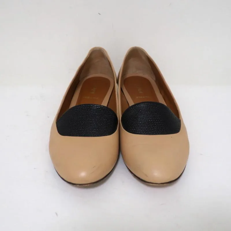 Fendi Ballet Flats Beige Leather & Black Lizard Size 38