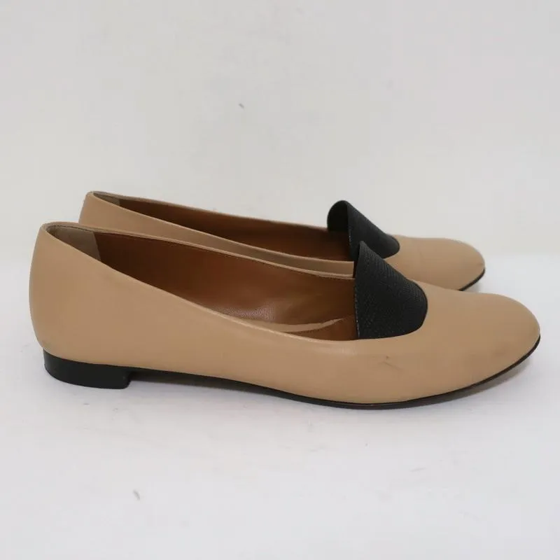 Fendi Ballet Flats Beige Leather & Black Lizard Size 38