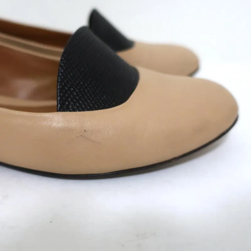 Fendi Ballet Flats Beige Leather & Black Lizard Size 38