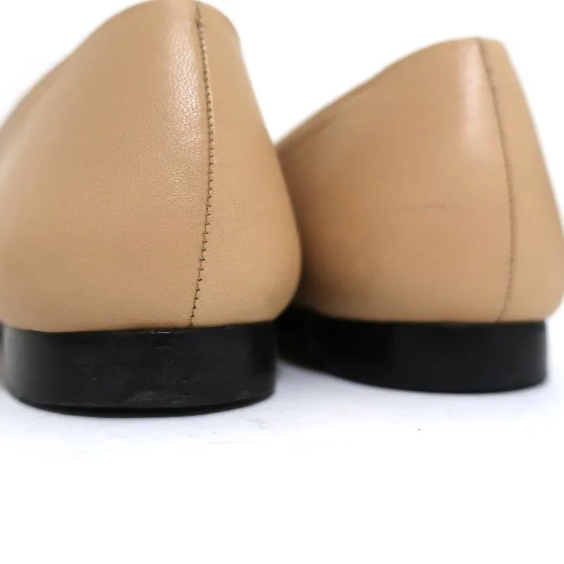 Fendi Ballet Flats Beige Leather & Black Lizard Size 38