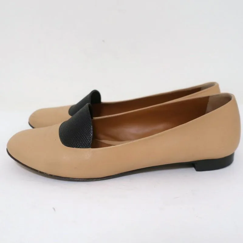 Fendi Ballet Flats Beige Leather & Black Lizard Size 38