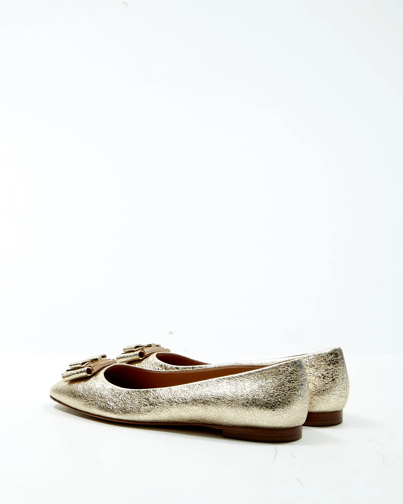 Ferragamo Metallic Gold Foil Leather Ballerina Flats - 9