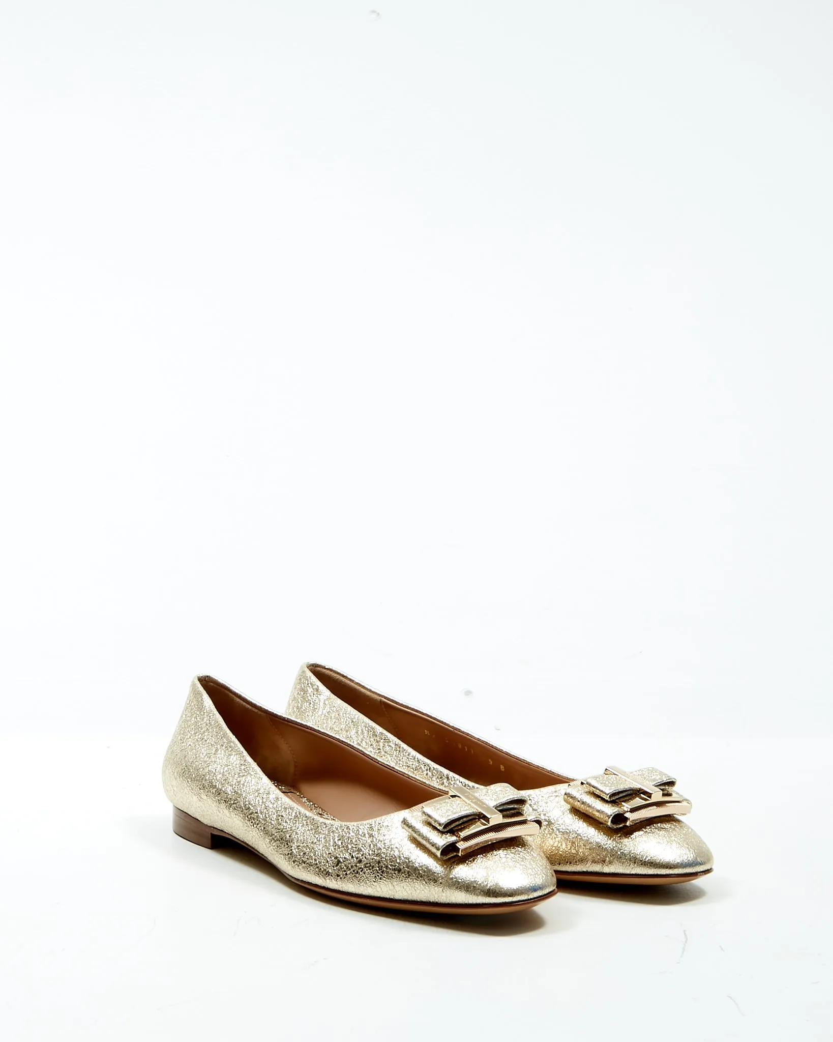 Ferragamo Metallic Gold Foil Leather Ballerina Flats - 9