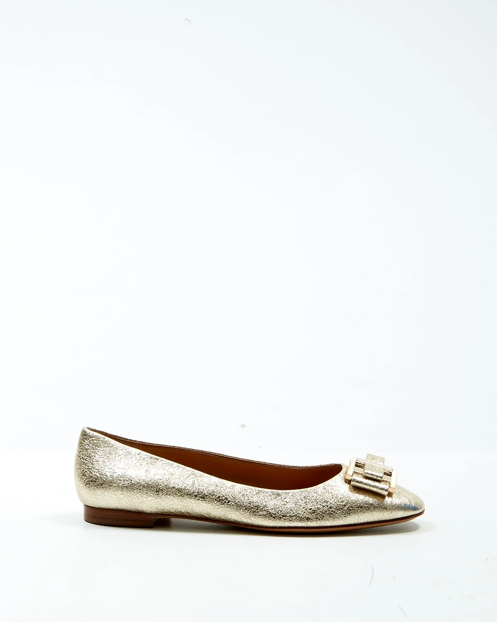 Ferragamo Metallic Gold Foil Leather Ballerina Flats - 9