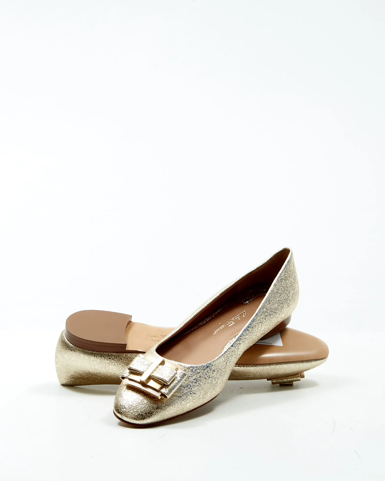 Ferragamo Metallic Gold Foil Leather Ballerina Flats - 9