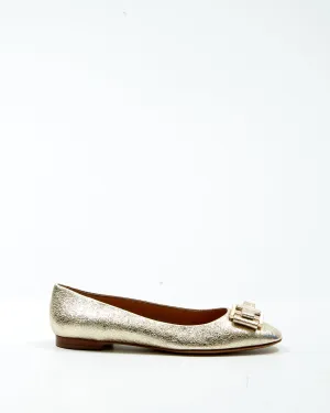 Ferragamo Metallic Gold Foil Leather Ballerina Flats - 9