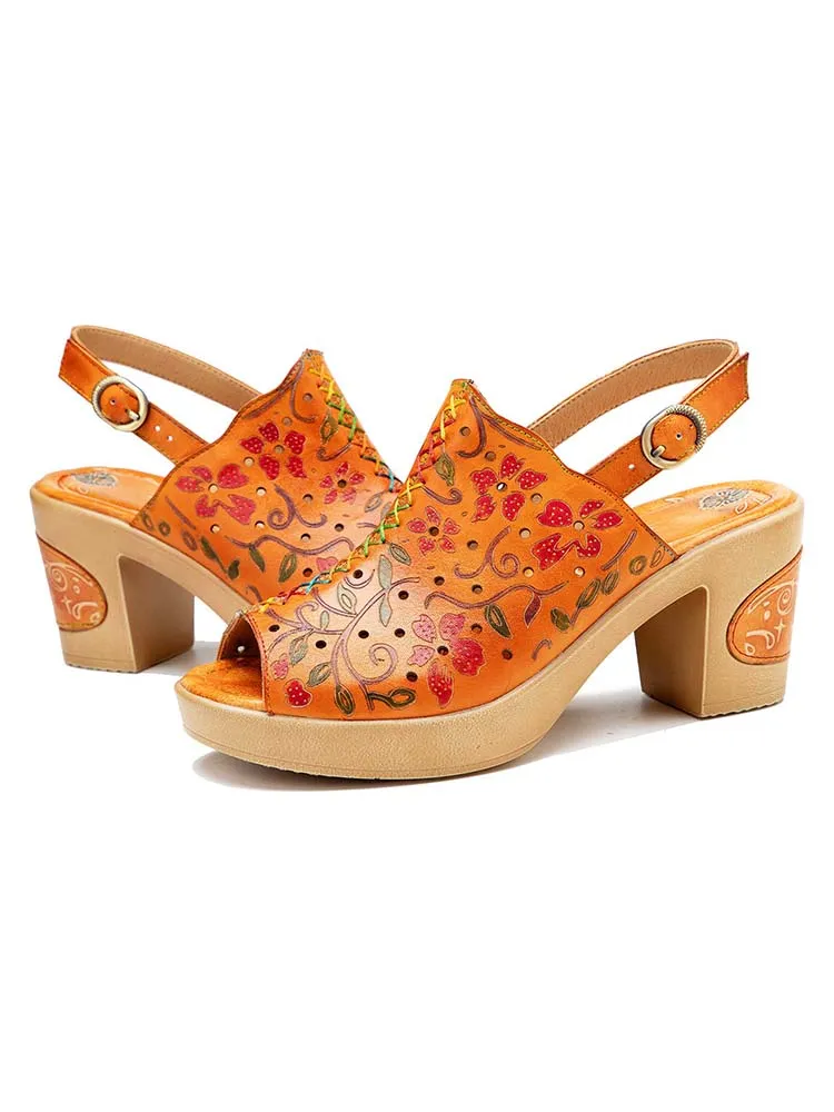 Fish Mouth Genuine Leather High Heel Sandals