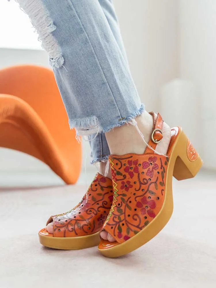 Fish Mouth Genuine Leather High Heel Sandals