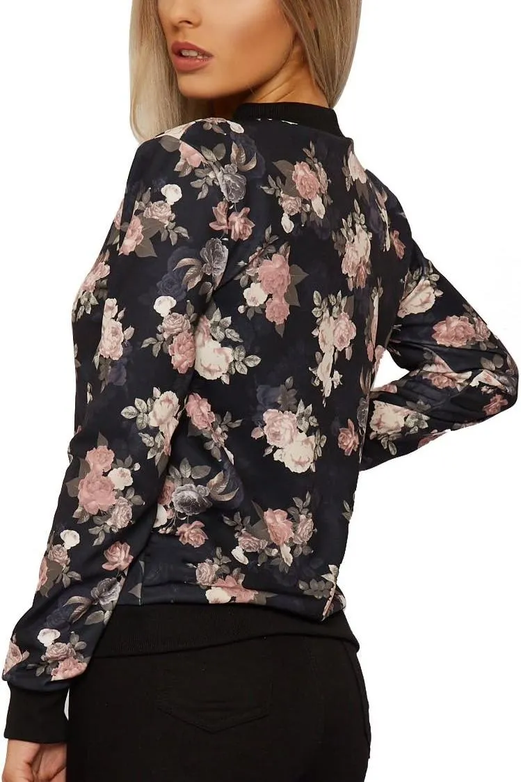 Floral Bomber Jacket Rose Print