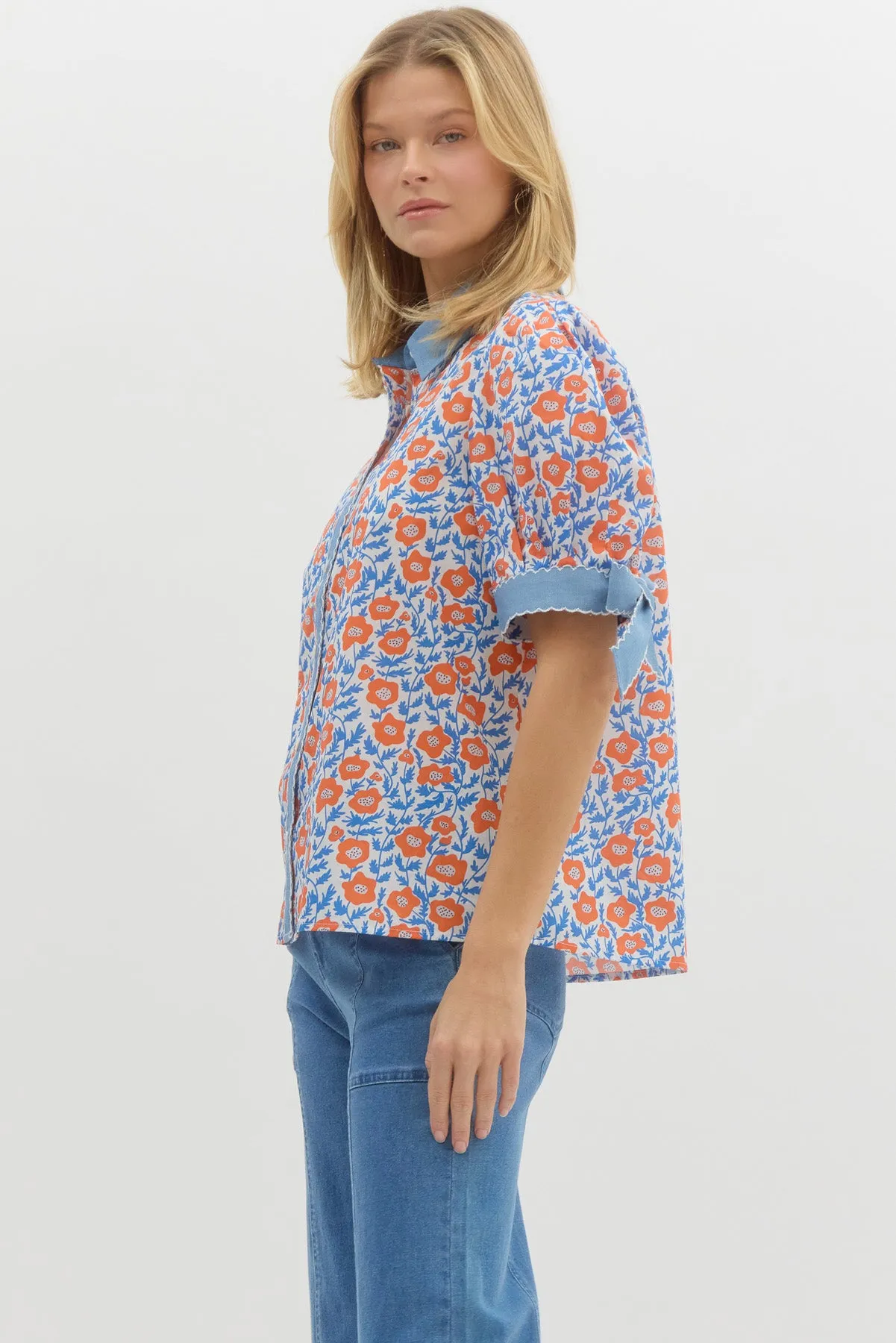 Floral Bow Sleeve Top {Orange}