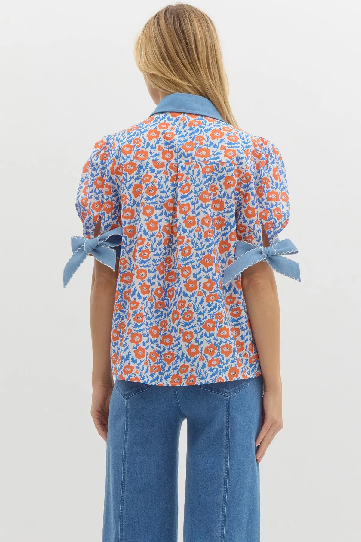 Floral Bow Sleeve Top {Orange}