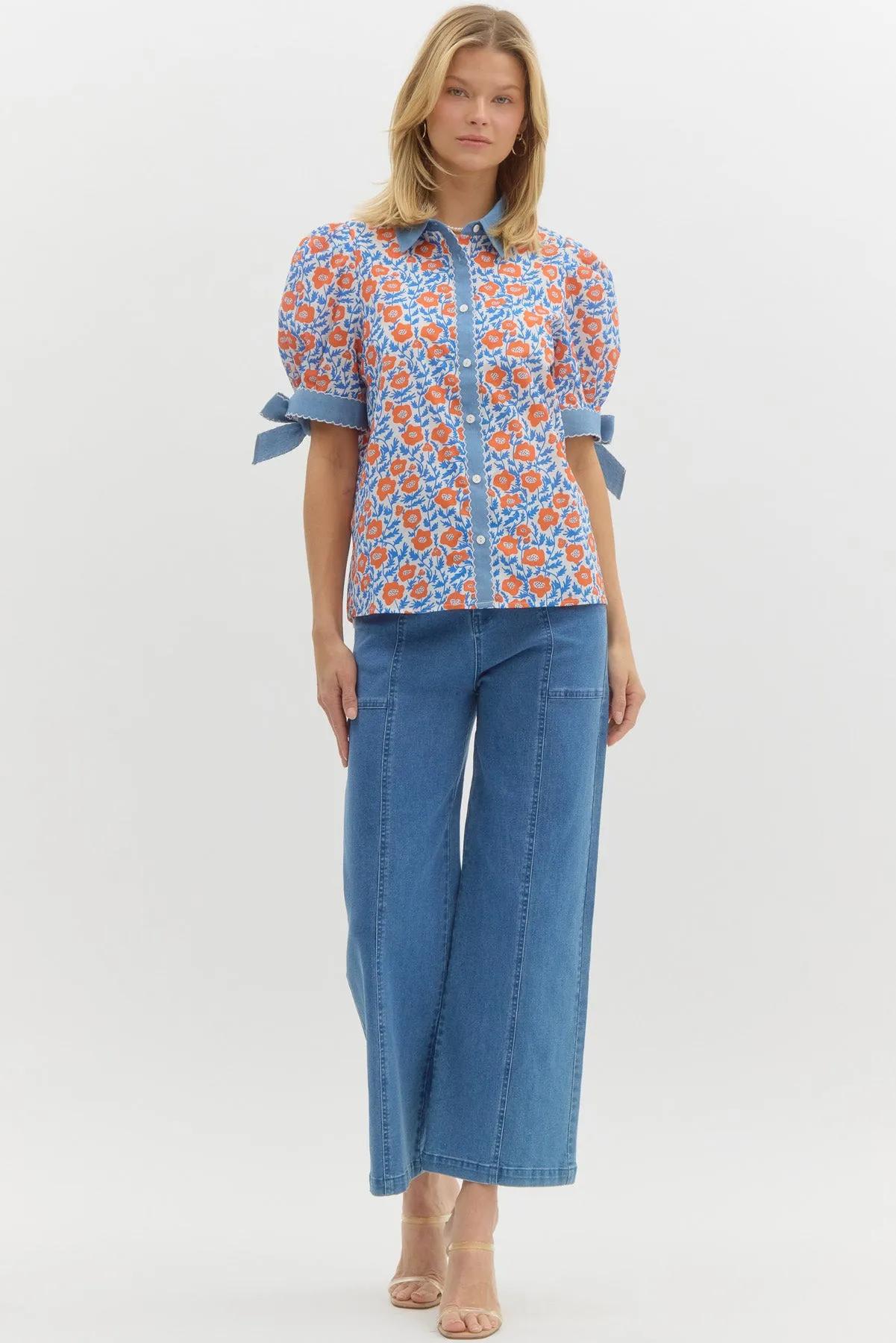Floral Bow Sleeve Top {Orange}