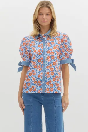 Floral Bow Sleeve Top {Orange}